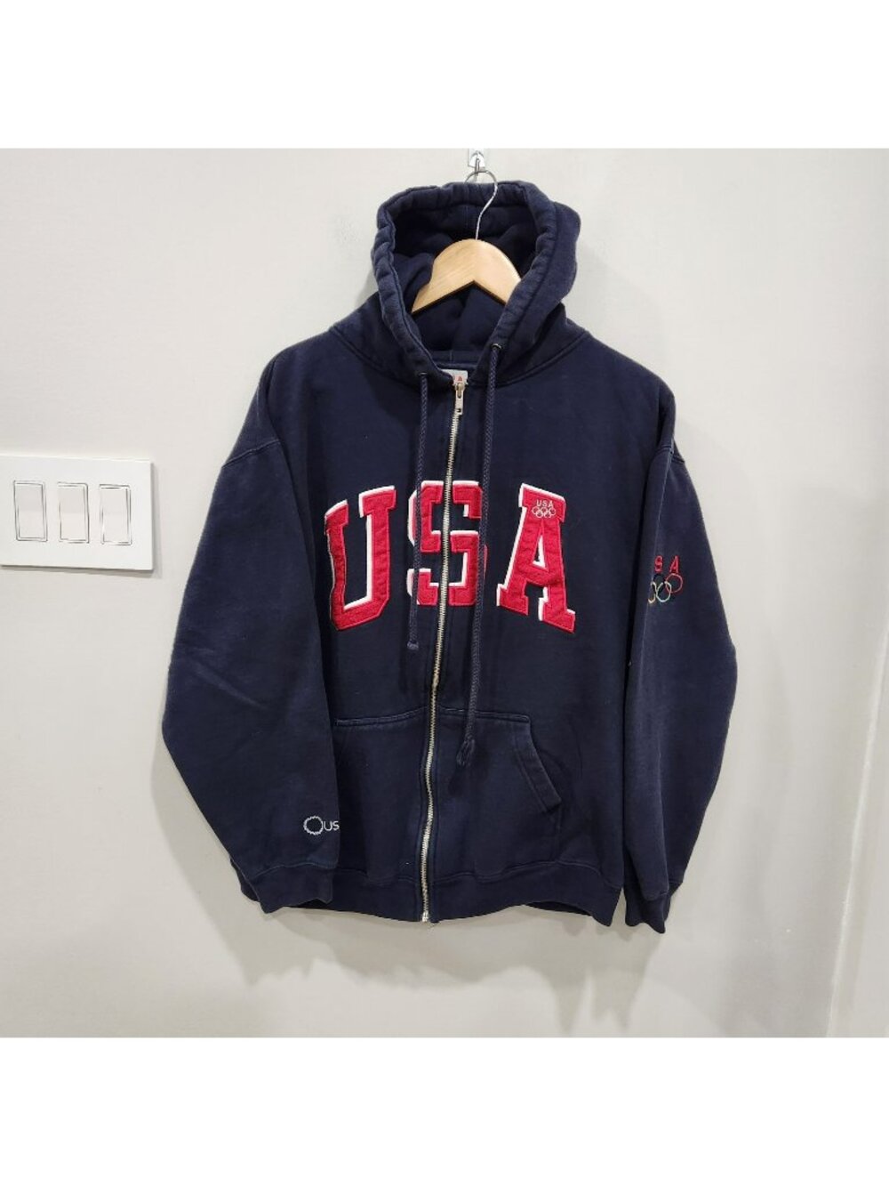 Vintage 80s 90s USA Olympics Zip Up Hoodie Mens M Blue Official Licensed